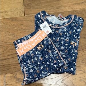 Floral Blue technical base layer. Top worn once, bottoms never worn.